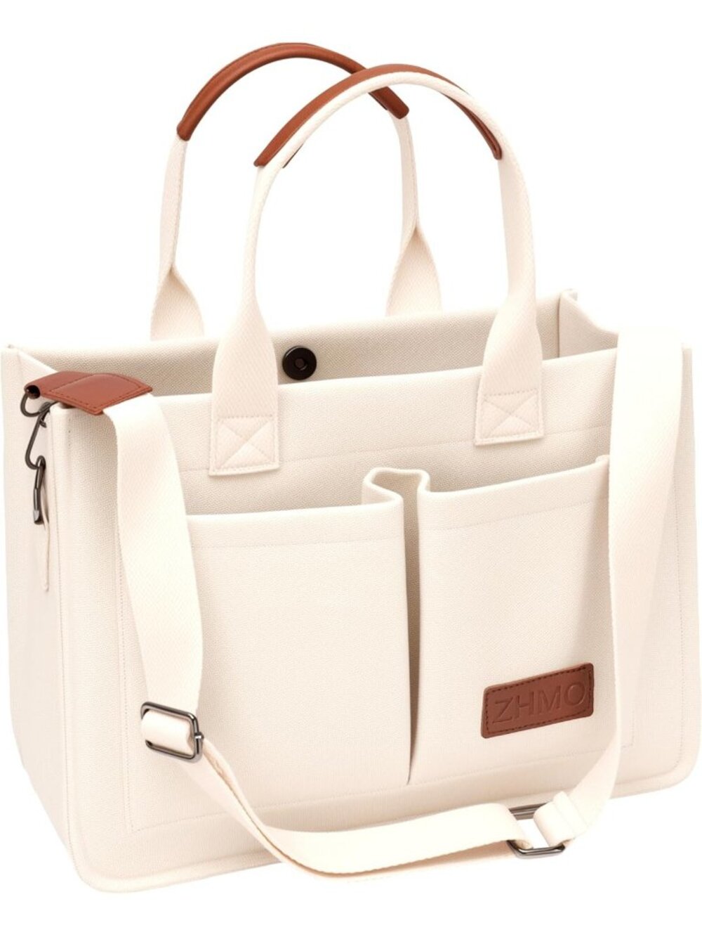 Women's Beige With Compartments Canvas Tote Large Handbags Crossbody Bags